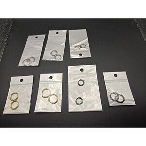 Set of 7 pairs of Round Hoope Earrings, Goldtone, Silvertone, Black/Gray
